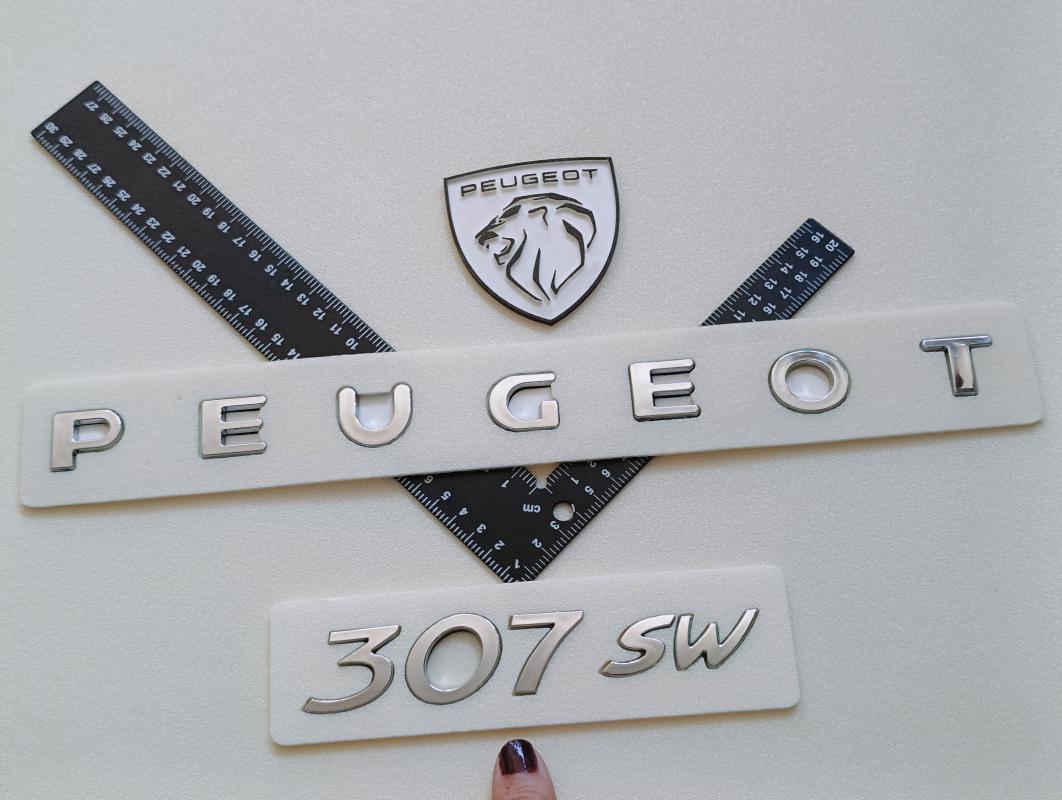 Peugeot Yeni Nesil Boşluklu-307 SW Krom Bagaj Yazısı ve Yeni Nesil Aslan Arması Seti 3’lü 3M 3D ABS