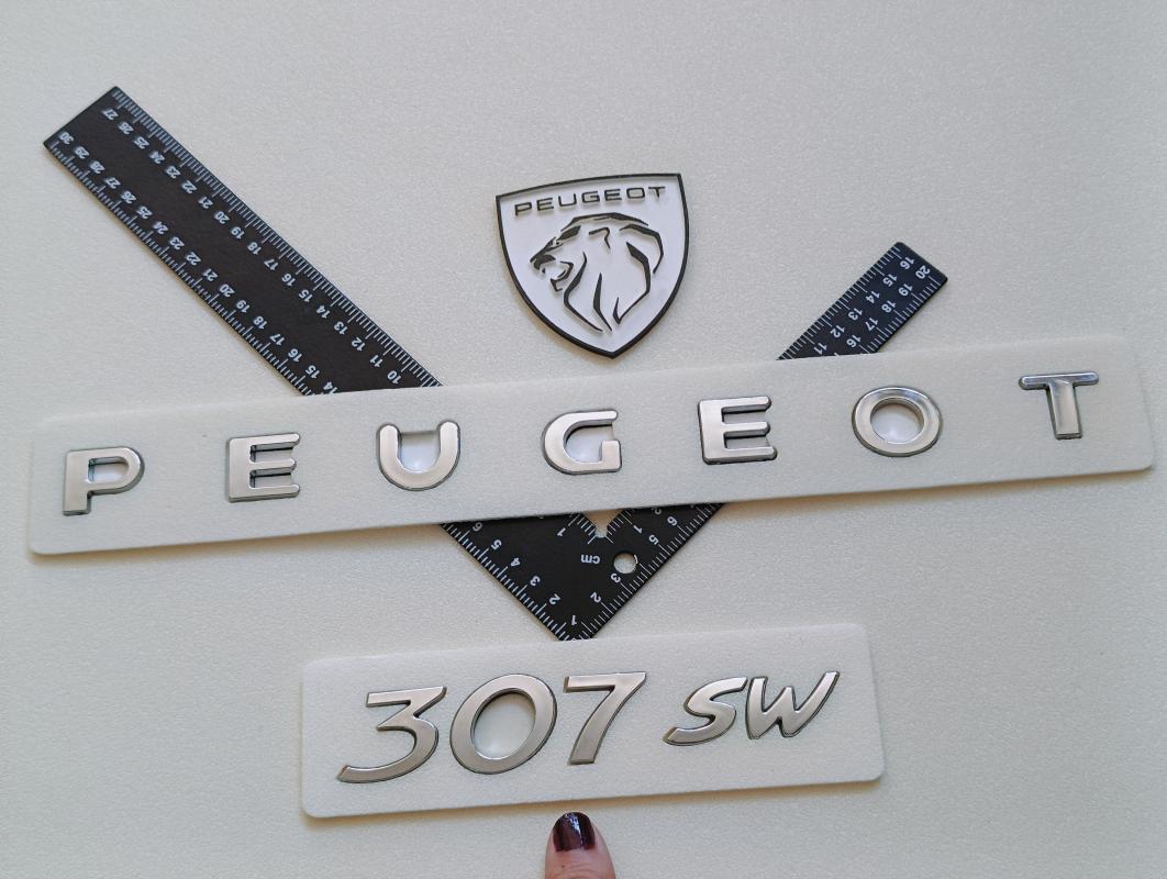Peugeot Yeni Nesil Boşluklu-307 SW Krom Bagaj Yazısı ve Yeni Nesil Aslan Arması Seti 3’lü 3M 3D ABS