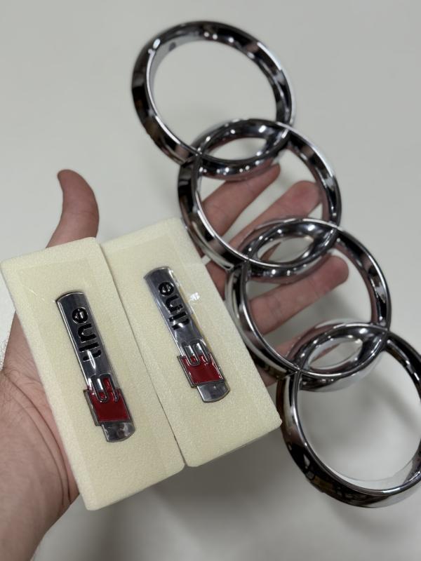 S Line Çamurluk Arması Seti Krom-Kırmızı Black ve Audi Krom Panjur Arması 3’lü 3M 3D ABS