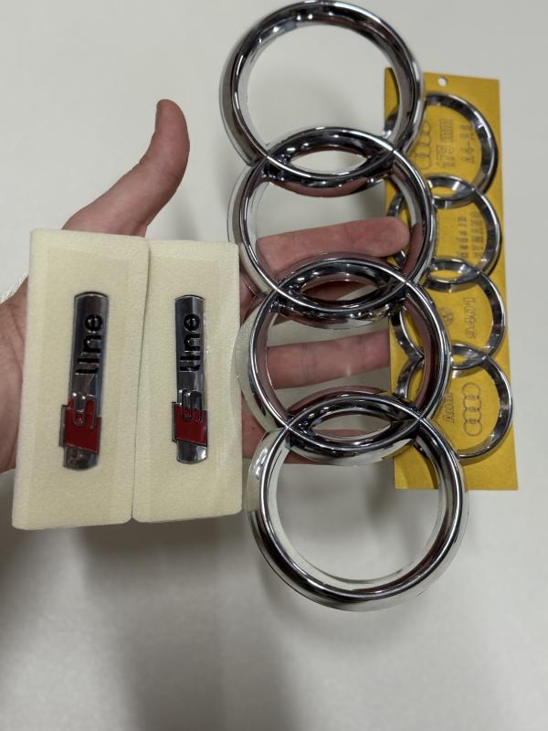 S Line Çamurluk Arması Seti Krom-Kırmızı ve Krom Bagaj ve Panjur Arması Seti  4’lü 3M 3D ABS