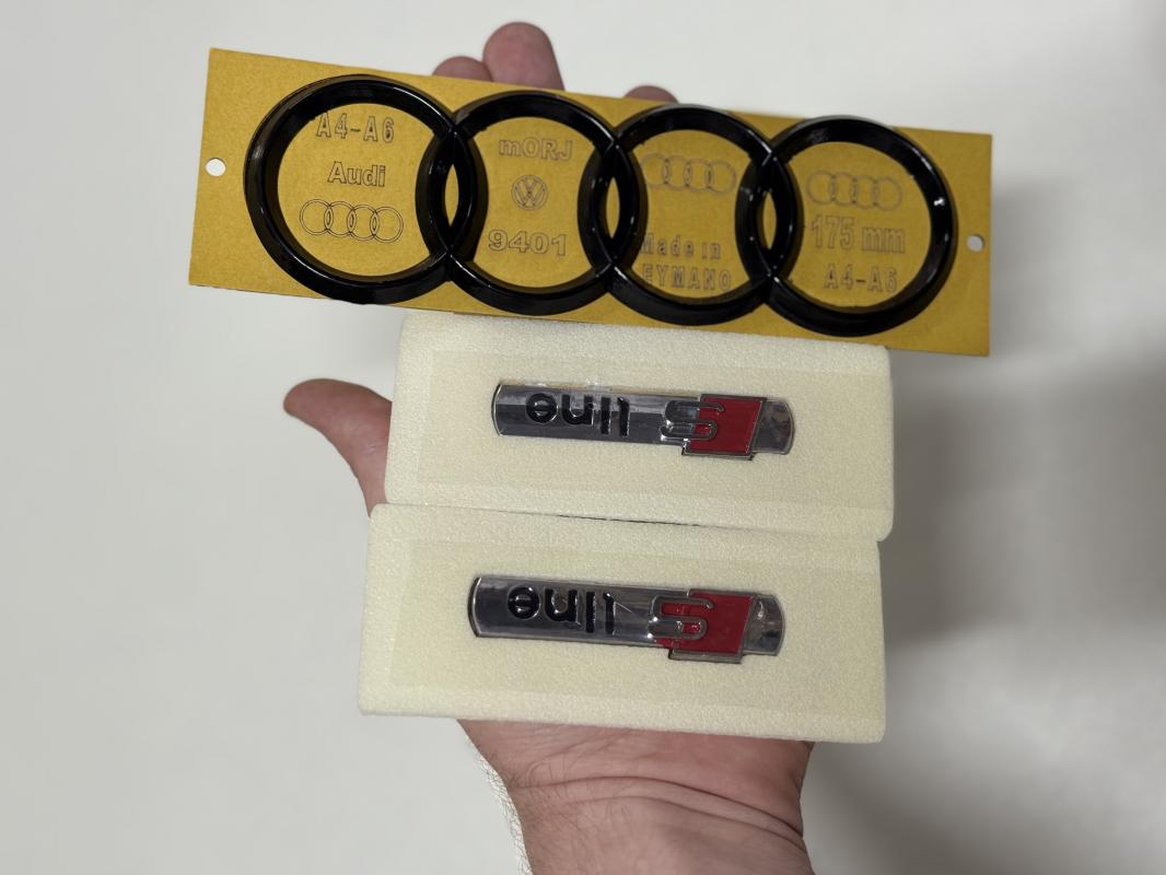 S Line Çamurluk Arması Seti Krom-Kırmızı ve Piano Black Bagaj Arması Seti  3’lü 3M 3D ABS
