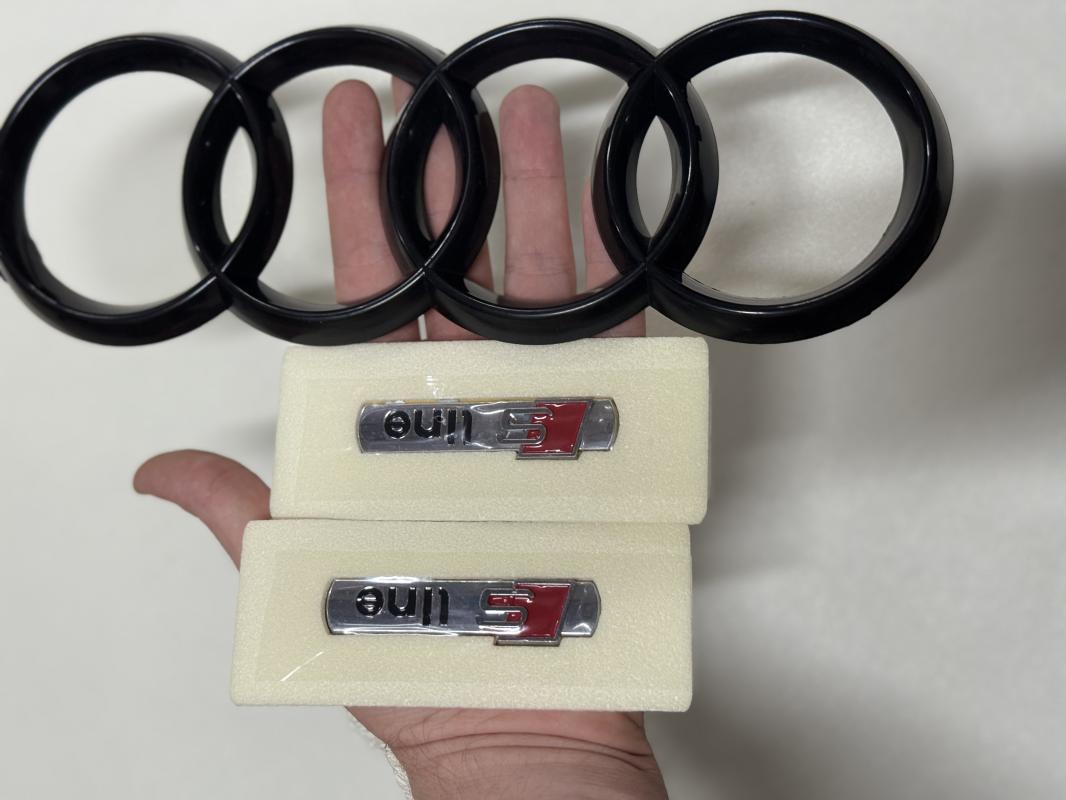 S Line Çamurluk Arması Seti Krom-Kırmızı ve Piano Black Panjur Arması Seti  3’lü 3M 3D ABS