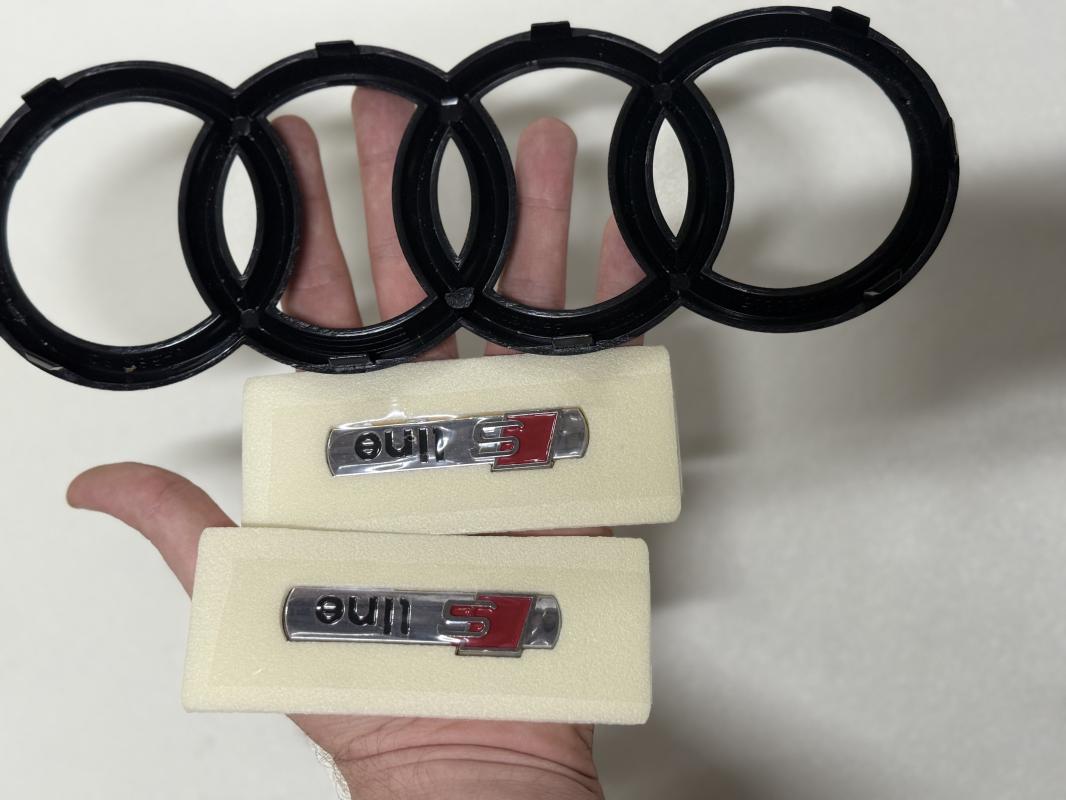 S Line Çamurluk Arması Seti Krom-Kırmızı ve Piano Black Panjur Arması Seti  3’lü 3M 3D ABS