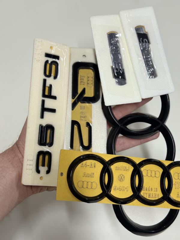 Q2-35 TFSI Piano Black Bagaj Yazısı-AudiPanjur-Bagaj Arması-SLineKrom-Piano Black Çamurluk Arma Set