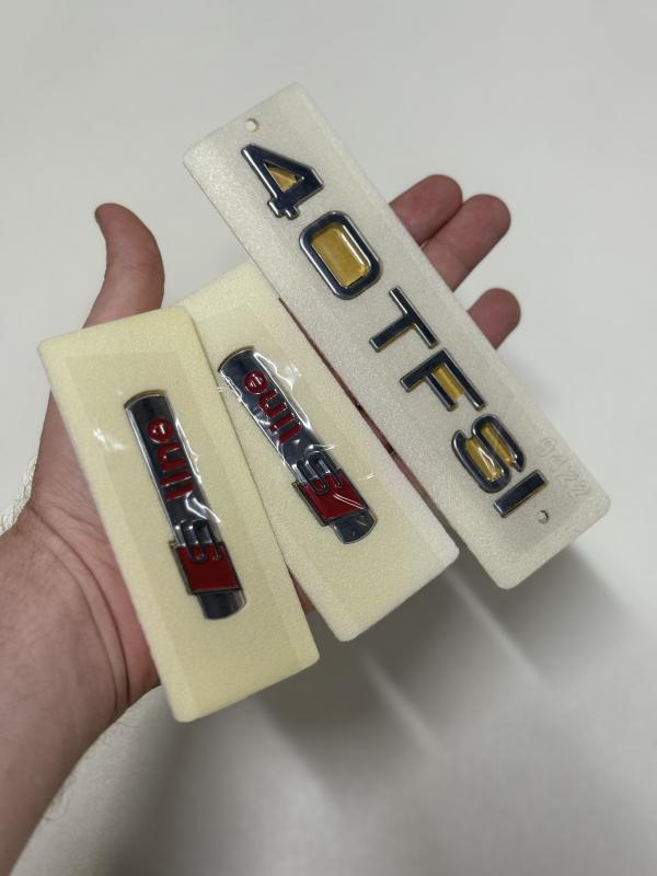 40 TFSI Krom Bagaj Yazısı ve S Line Çamurluk Arması Seti Krom-Kırmızı 3’lü 3M 3D ABS