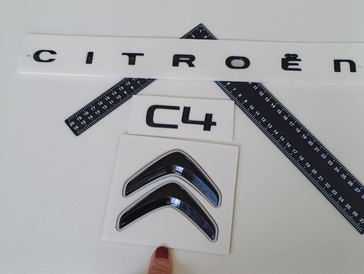 Citroen Yeni Nesil Boşluklu-C4 Yeni Nesil Bagaj Yazısı ve Bagaj Arması Seti 3’lü 3M 3D ABS